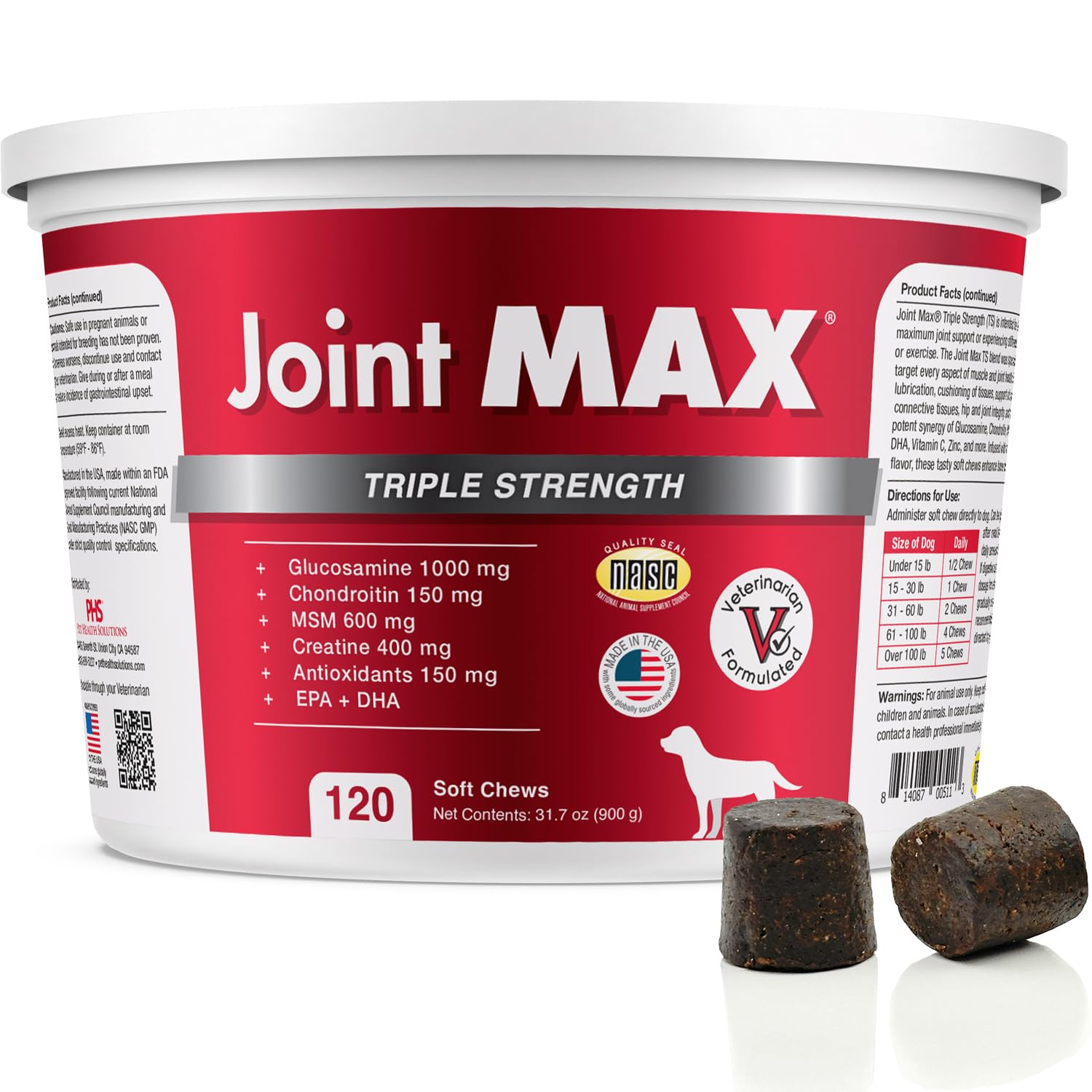 Joint Max TS bouchées molles, texture savoureuse facilitant l’administration et le soutien articulaire.