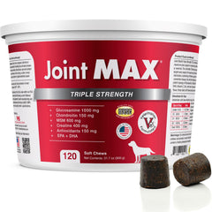 Joint Max TS bouchées molles, texture savoureuse facilitant l’administration et le soutien articulaire.