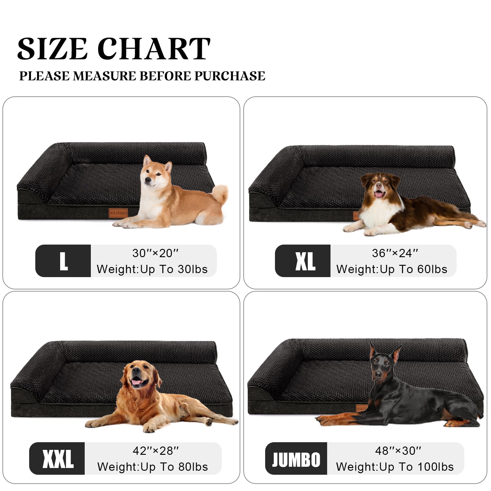 Grand lit Jolifield 36x24, adapté pour chiens de grande taille.