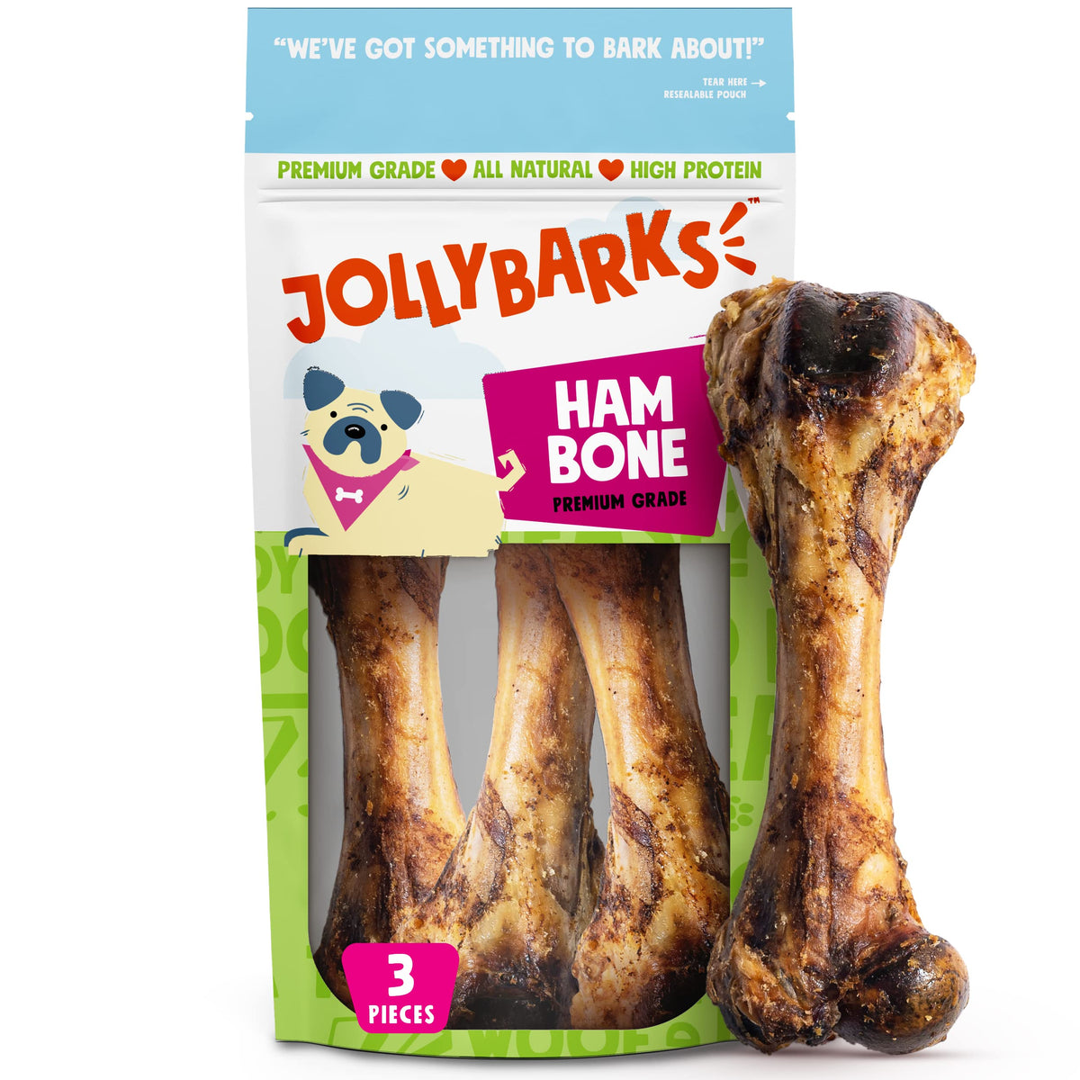 Os de fémur de porc Jolly Barks 8 pouces ensemble, mastication durable pour chiens actifs.