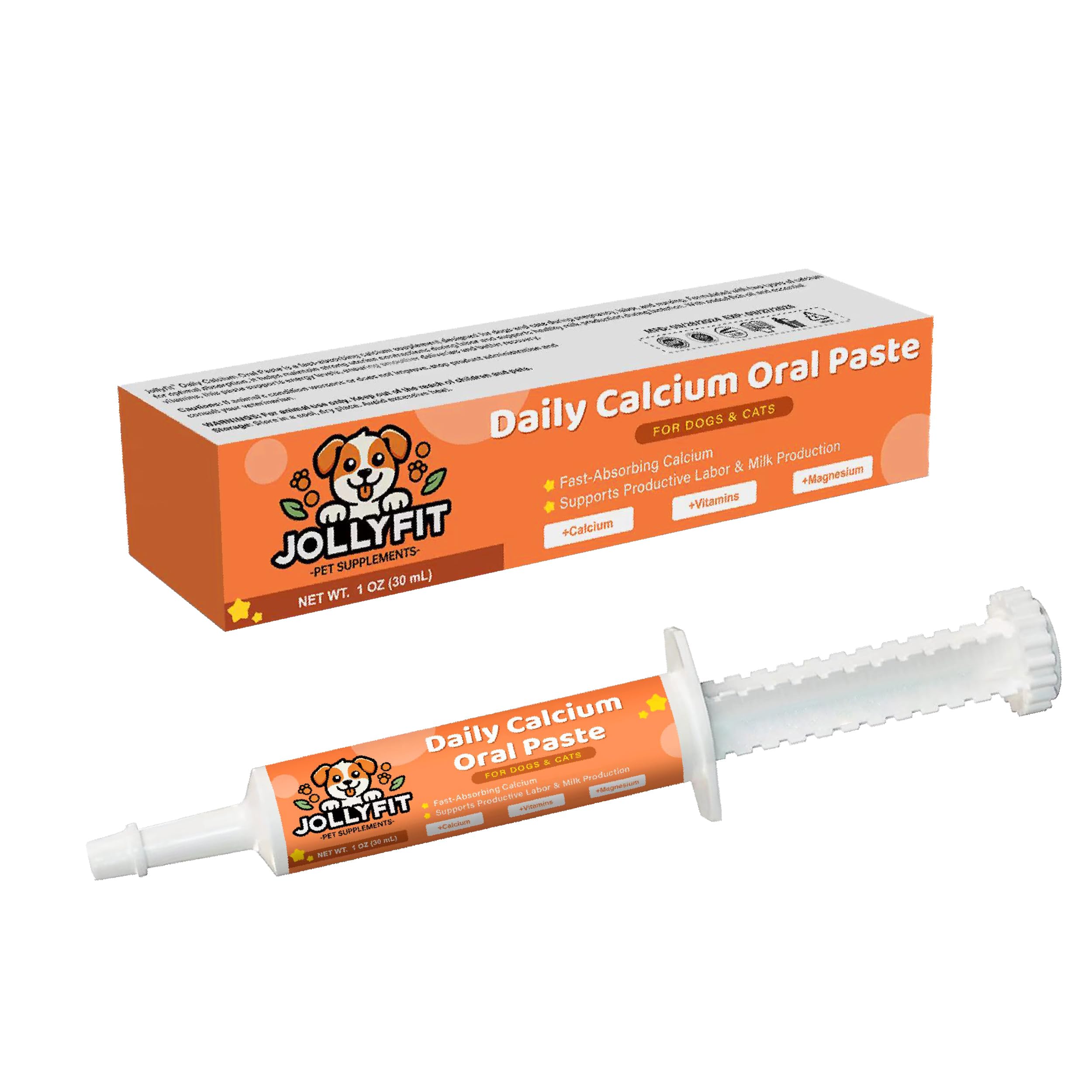 Jollyfit Calcium oral, seringue-dose, administration rapide pour chiens et chats.