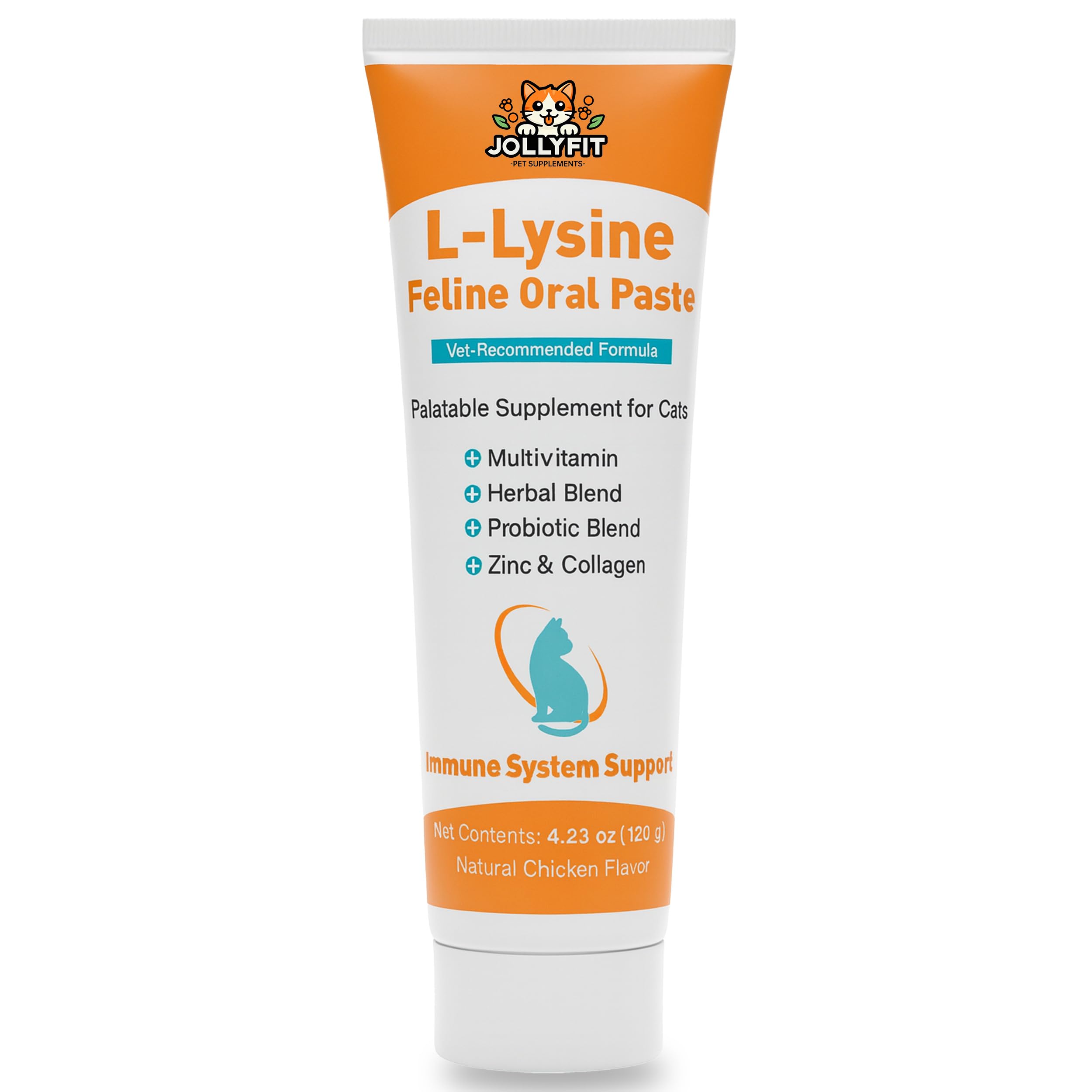 Jollyfit Pâte Lysine pour chat dans flacon, soutient l'immunité et la respiration.