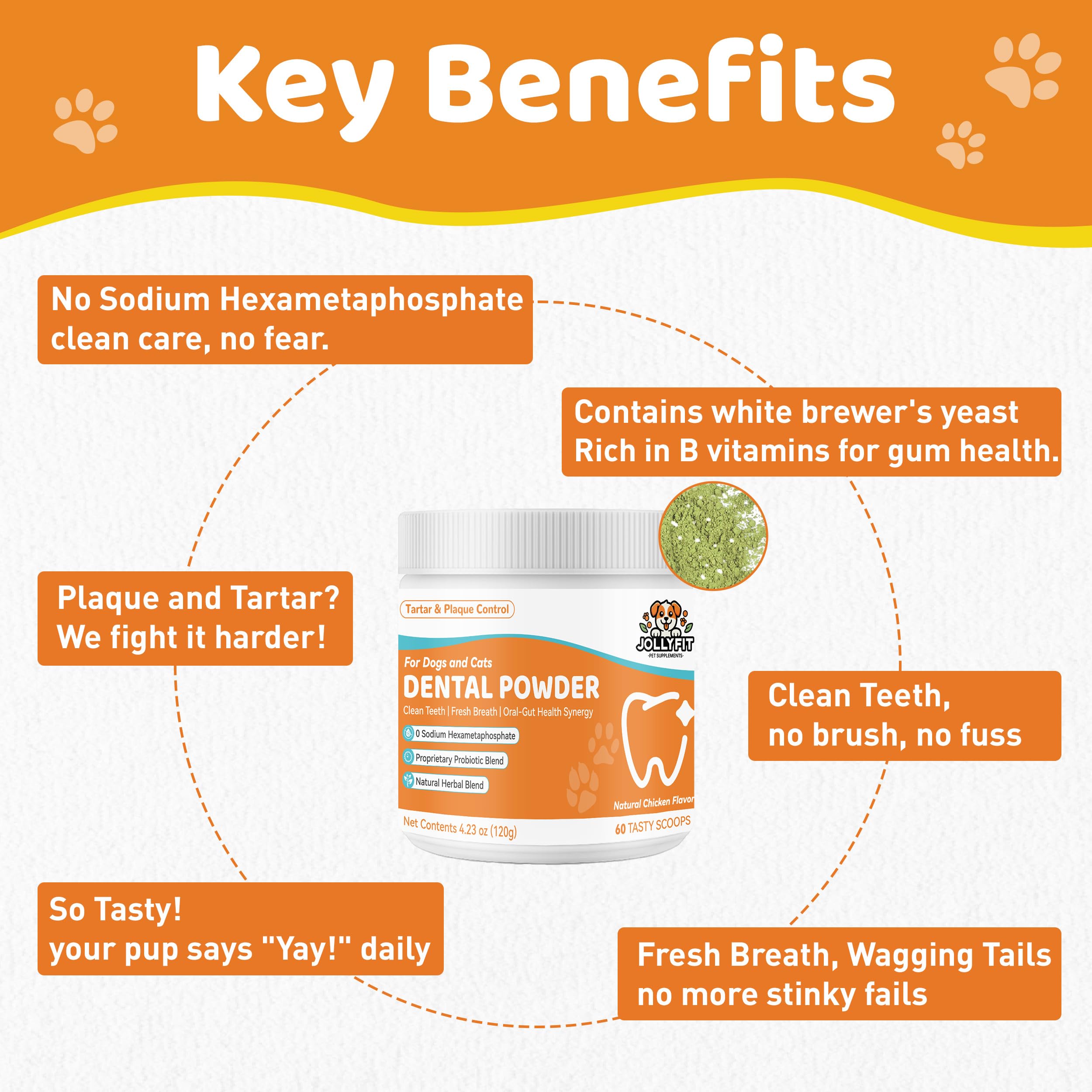 Poudre dentaire Jollyfit pour chien, usage quotidien pour bouche saine.