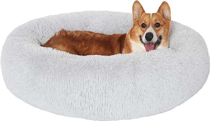 Lit donut JOLLYVOGUE: confort peluche pour chien, apaisement après la promenade.