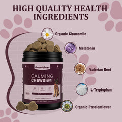 Jomielerr friandises apaisantes pour chiens, dosages quotidiens visibles.