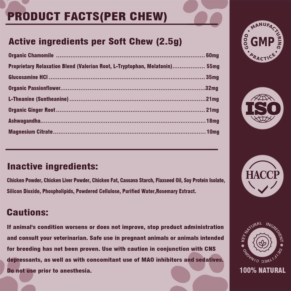 Jomielerr friandises apaisantes pour chiens, nuit calme et sommeil paisible.