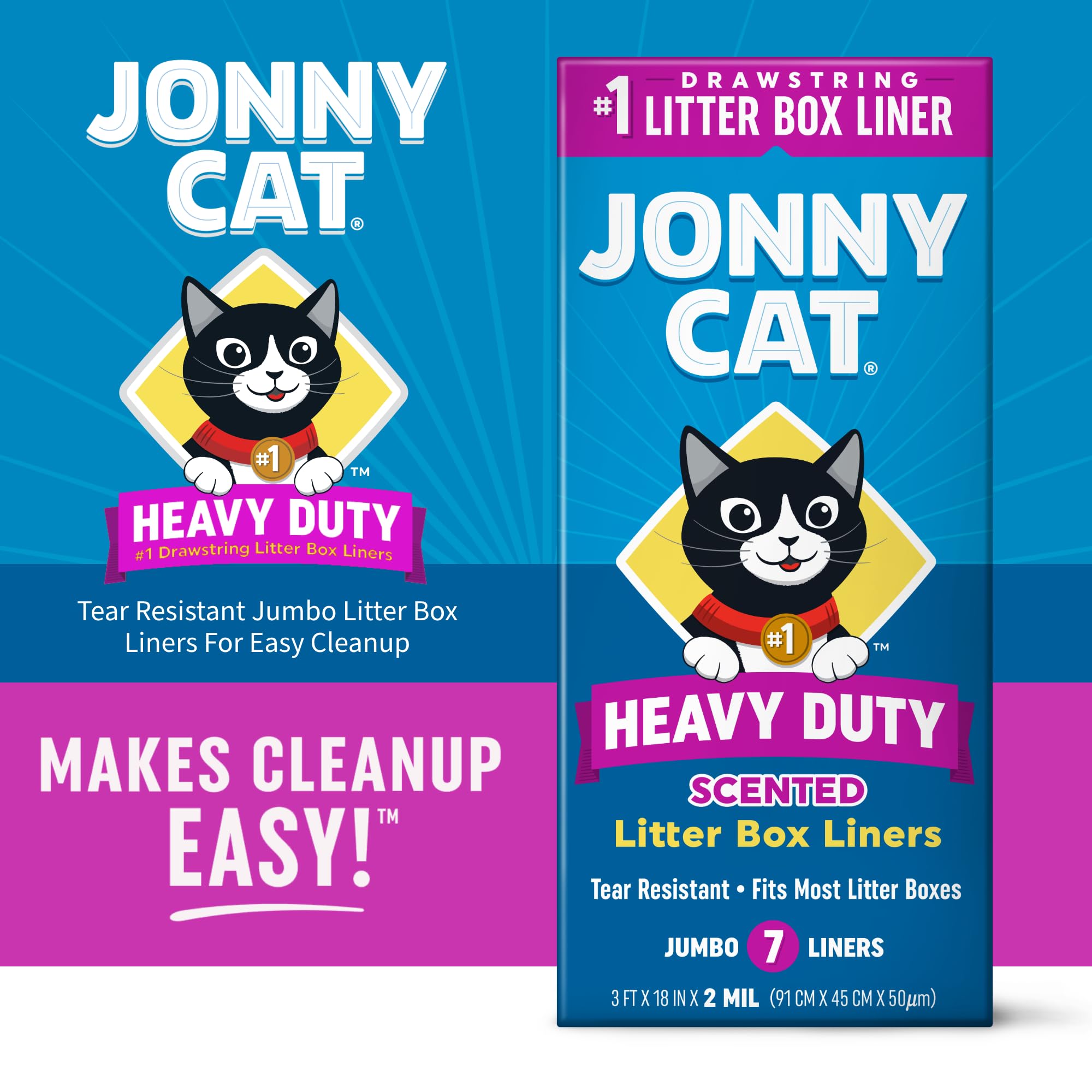Jonny Cat doublure litière épaisse 2 mil – résistance accrue.