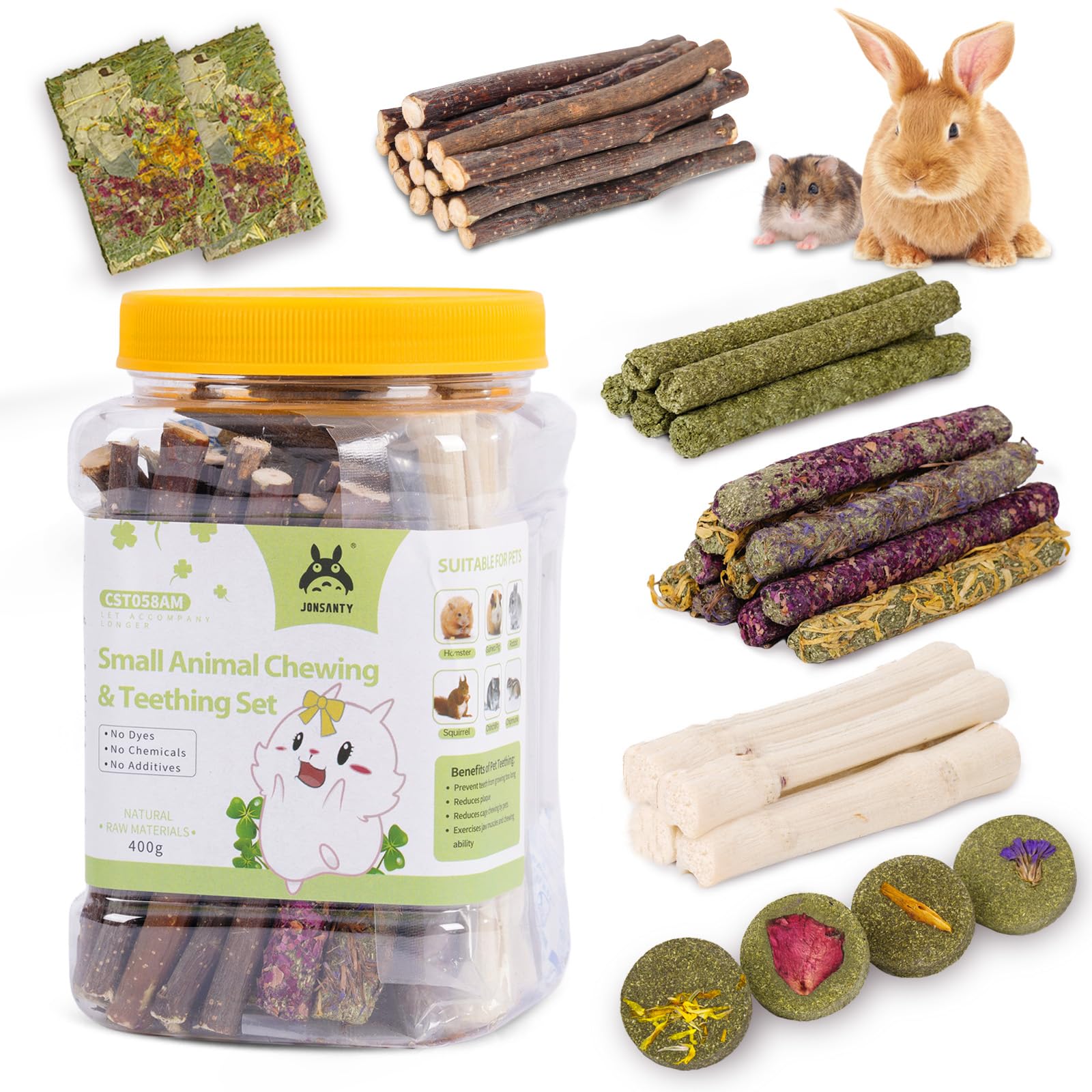 JONS NTY – Assortiment grignotage lapin: stimule les dents et l'enrichissement sensoriel.
