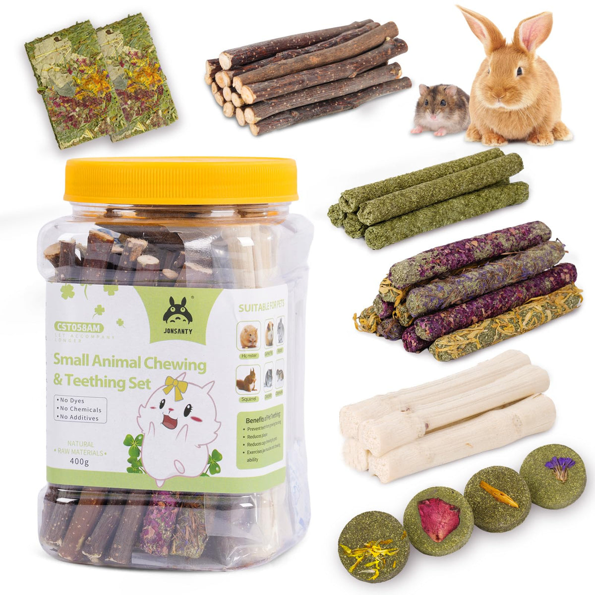 JONS NTY – Assortiment grignotage lapin: stimule les dents et l'enrichissement sensoriel.