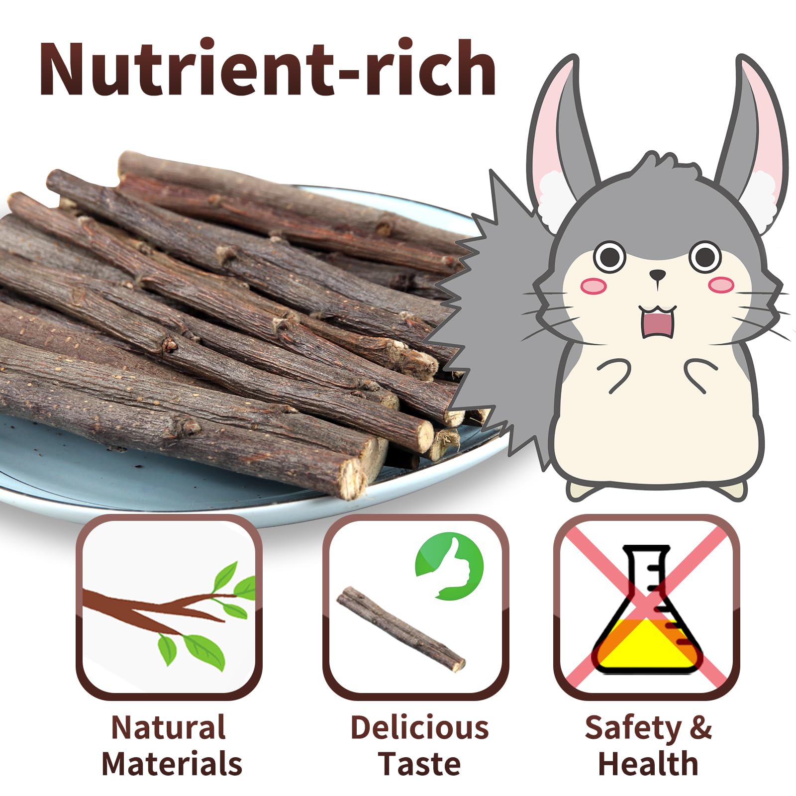 Lapin mâchant les bâtons JONS NTY, expérience naturelle et apaisante.