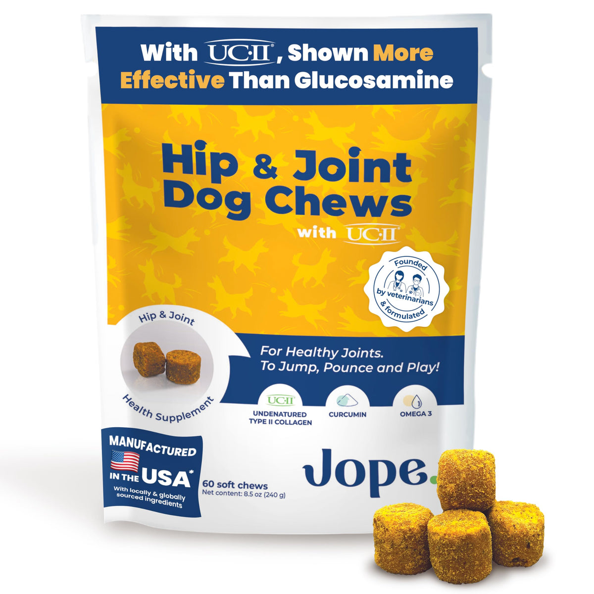 Boîte Jope montrant l'emballage du complément articulation pour chiens.