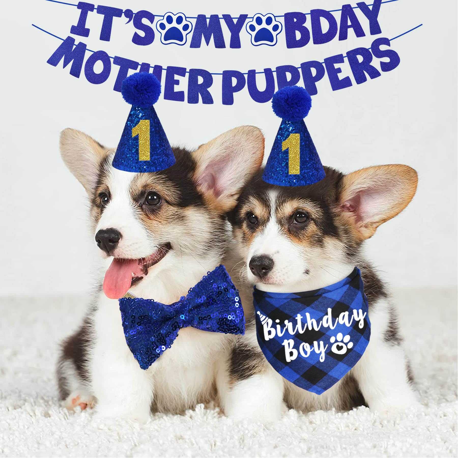 Bandana anniversaire bleu JOTFA pour un look festif et confortable.