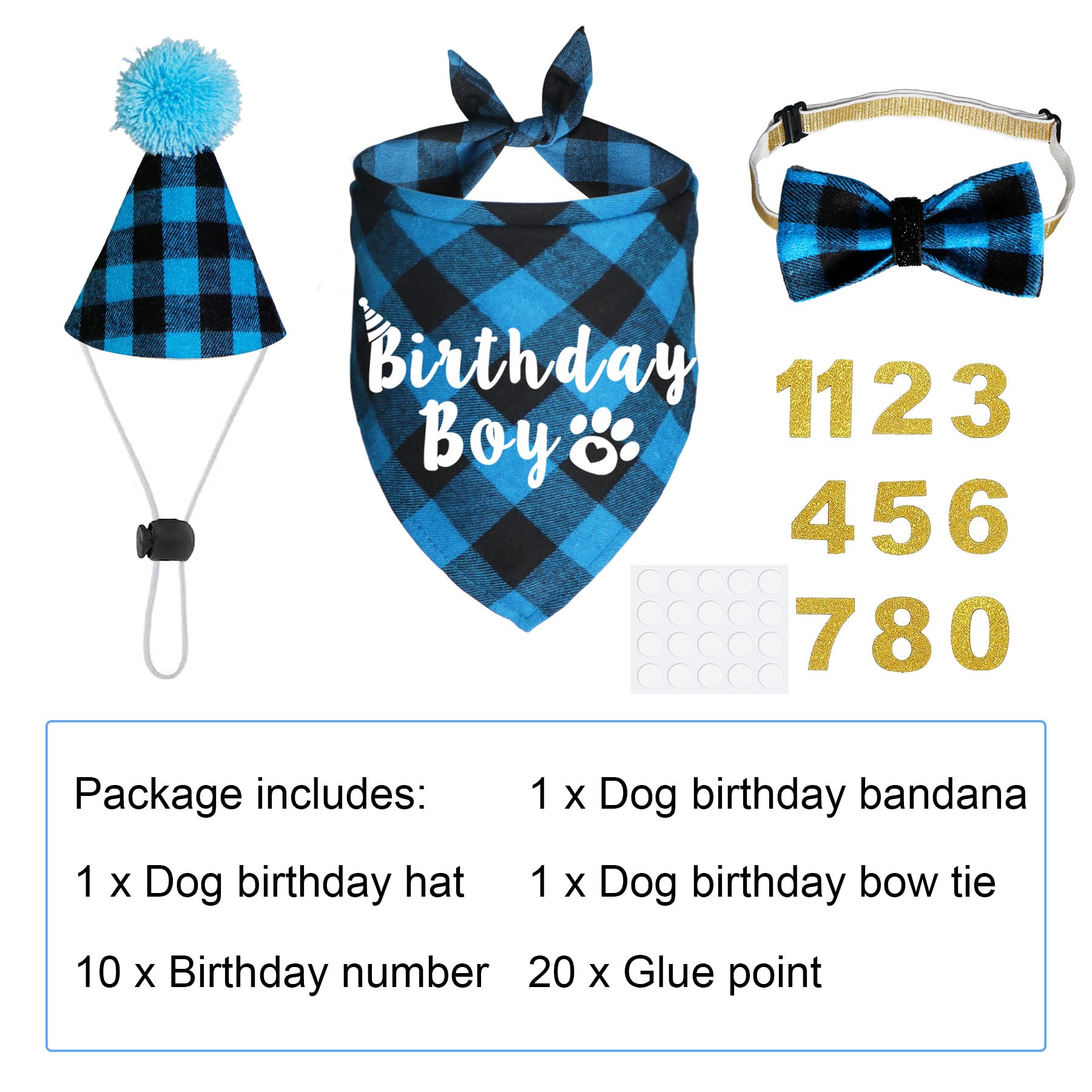 Noeud papillon JOTFA anniversaire pour chien en plaid bleu, élégant et confortable.