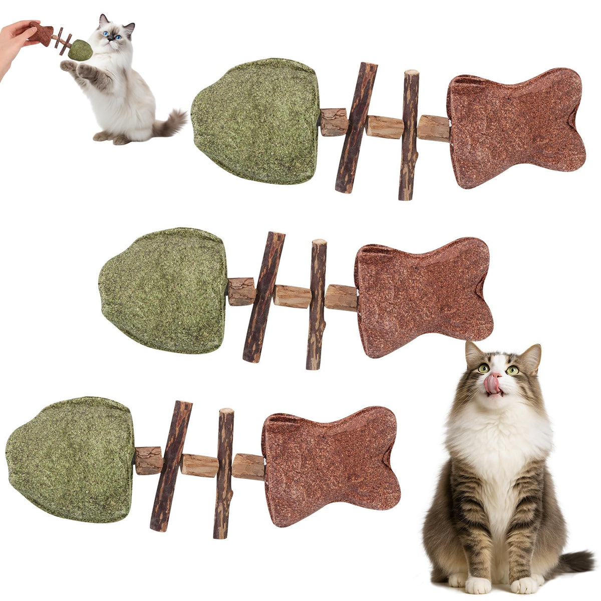 Jouet dentaire naturel pour chat – arête de poisson, ensemble de trois pièces
