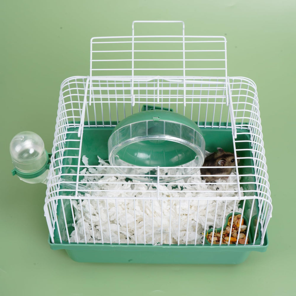 JOUSONTY cage hamster portable avec bouteille d eau intégrée pour déplacements propres.