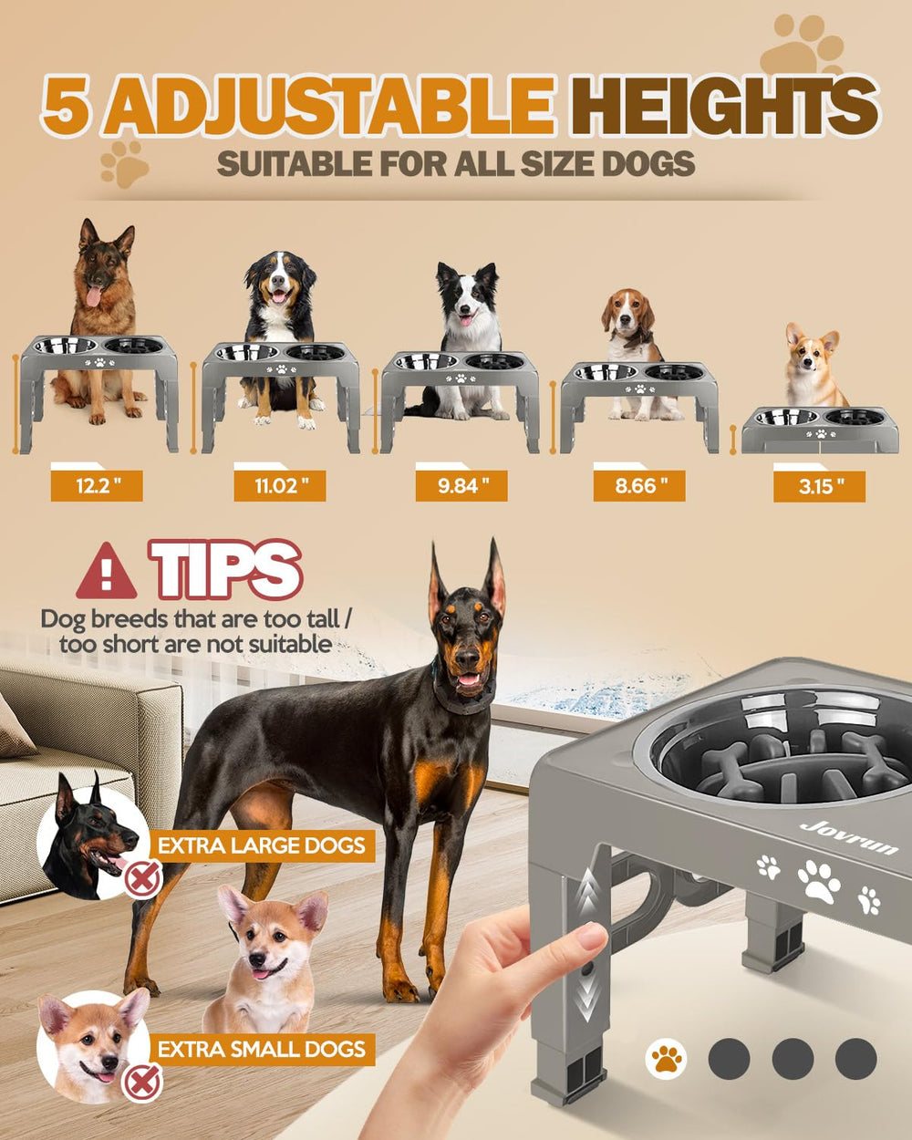 Support reglable Jovrun a cinq hauteurs pour chien