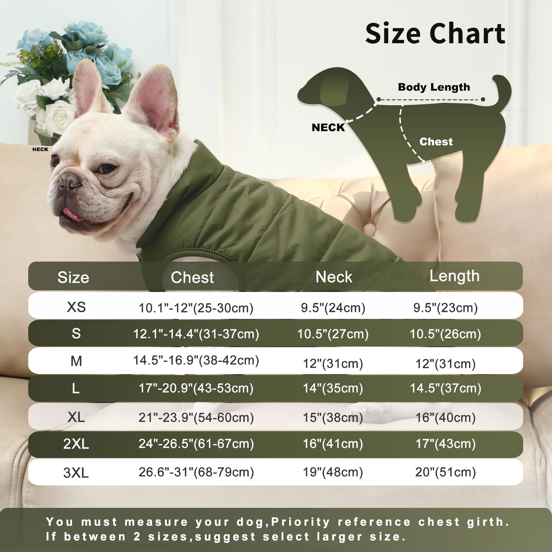 JoyDaog manteau chien vert, doublure polaire chaude et douceur.