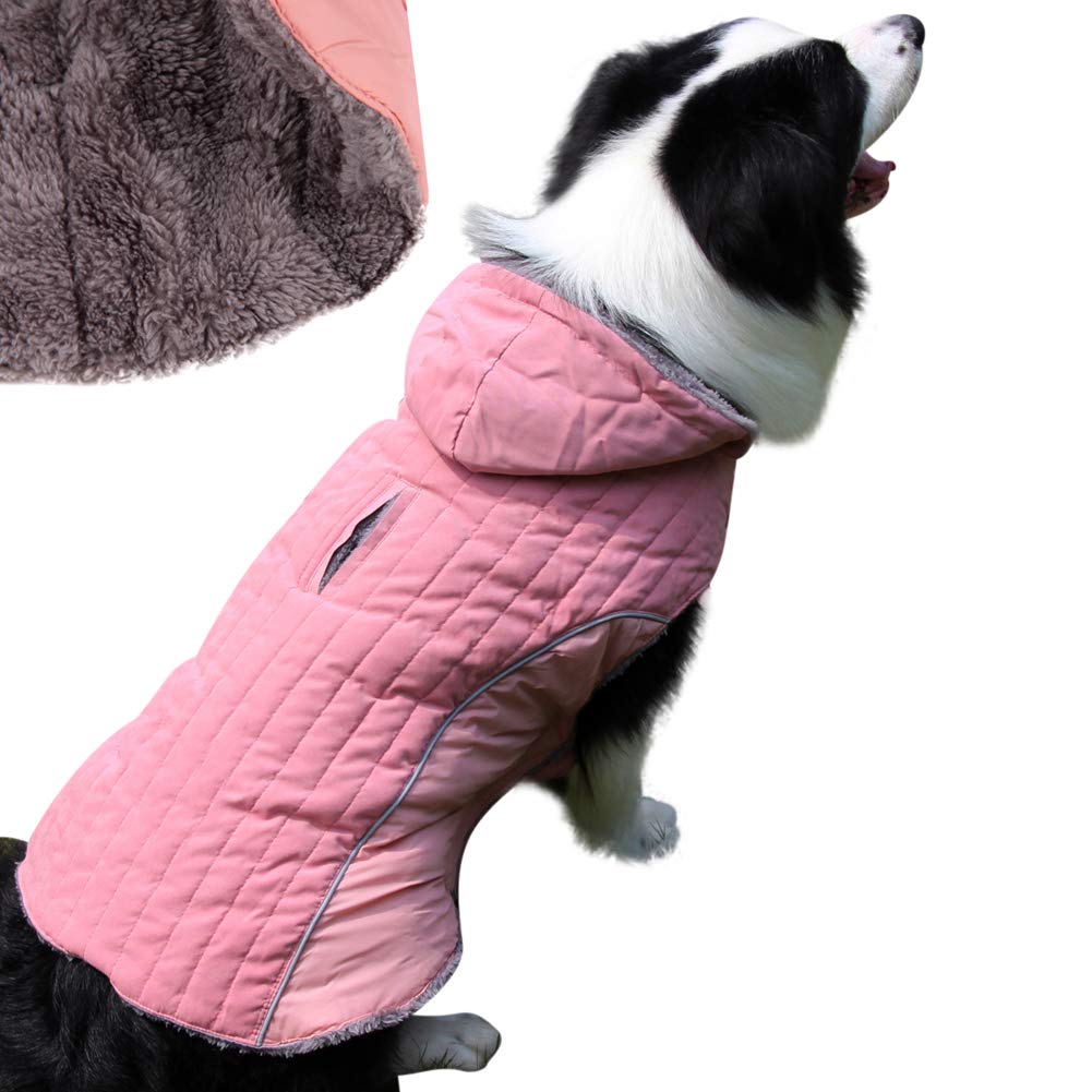 JoyDaog pull capuche amovible pour chien, grand modèle rose, confort hivernal.