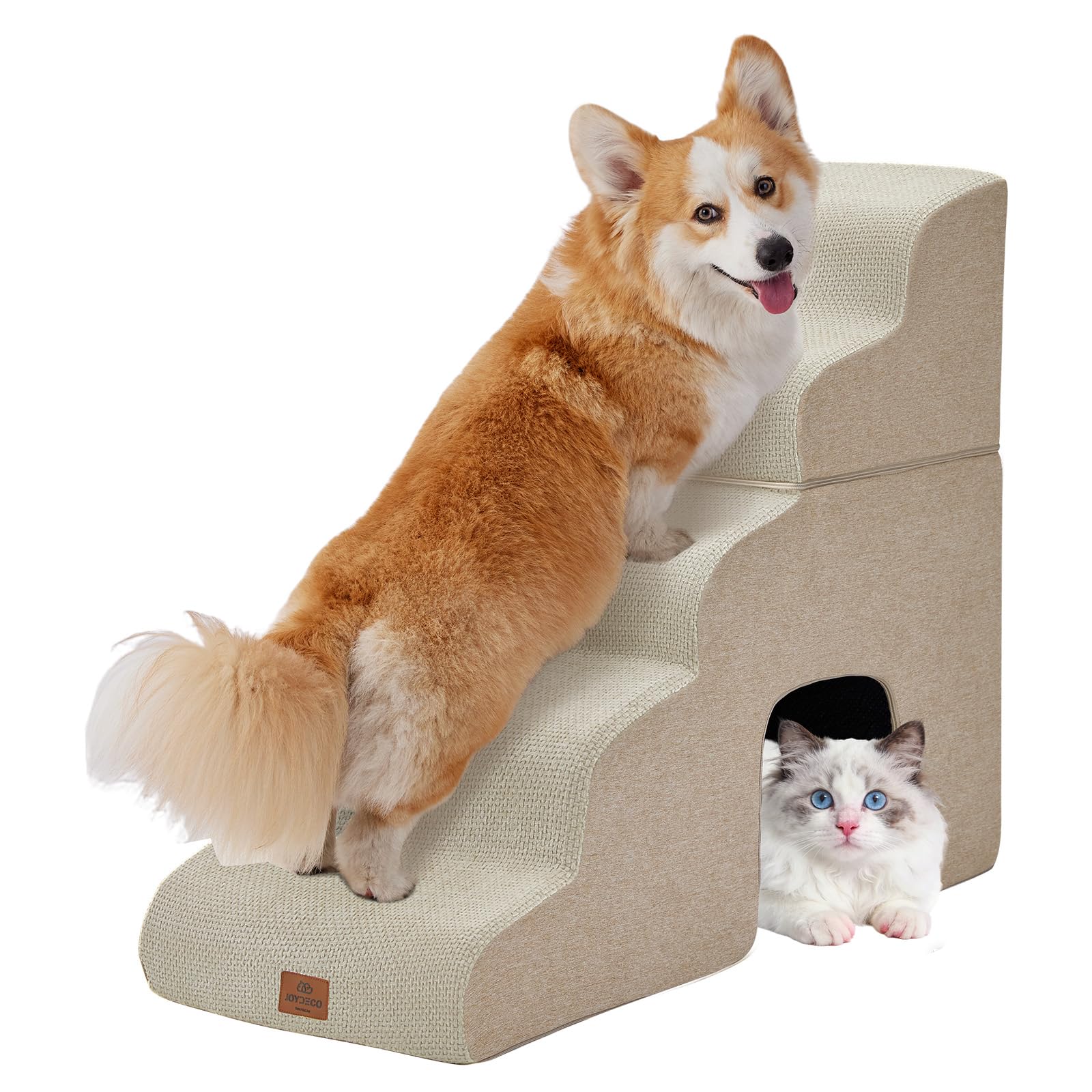 Joydeco escaliers chien-lit 29 pouces 5 marches beige — accès facile et sécurisé au lit pour votre animal.