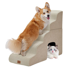 Joydeco escaliers chien-lit 29 pouces 5 marches beige — accès facile et sécurisé au lit pour votre animal.