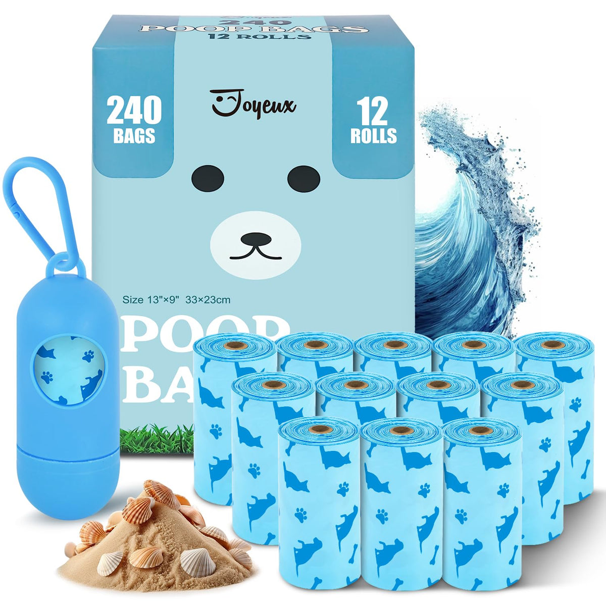 JOYEUX sacs crotte parfum océan, pratique et sans fuite.