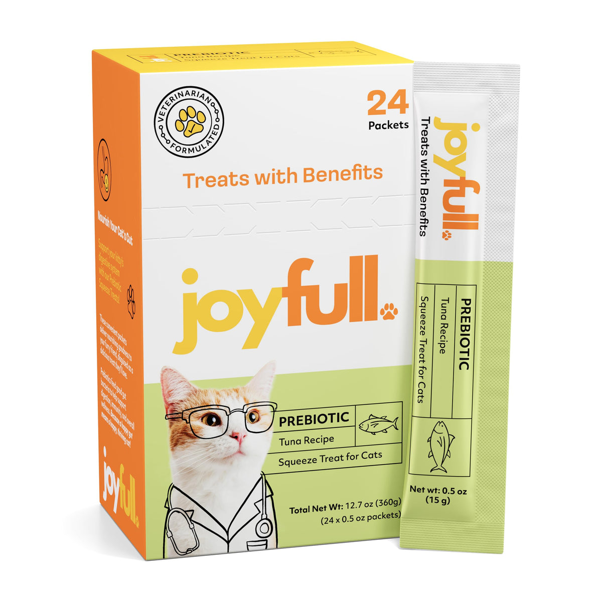 JoyFull joyfull-tubes-thon-sauvage-prebiotiques, tube appétissant pour la digestion féline.