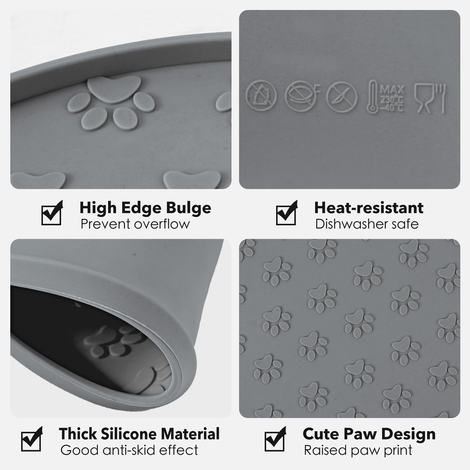 Joyinjojo tapis alimentaire pour chat, silicone gris, anti-glisse et pratique.