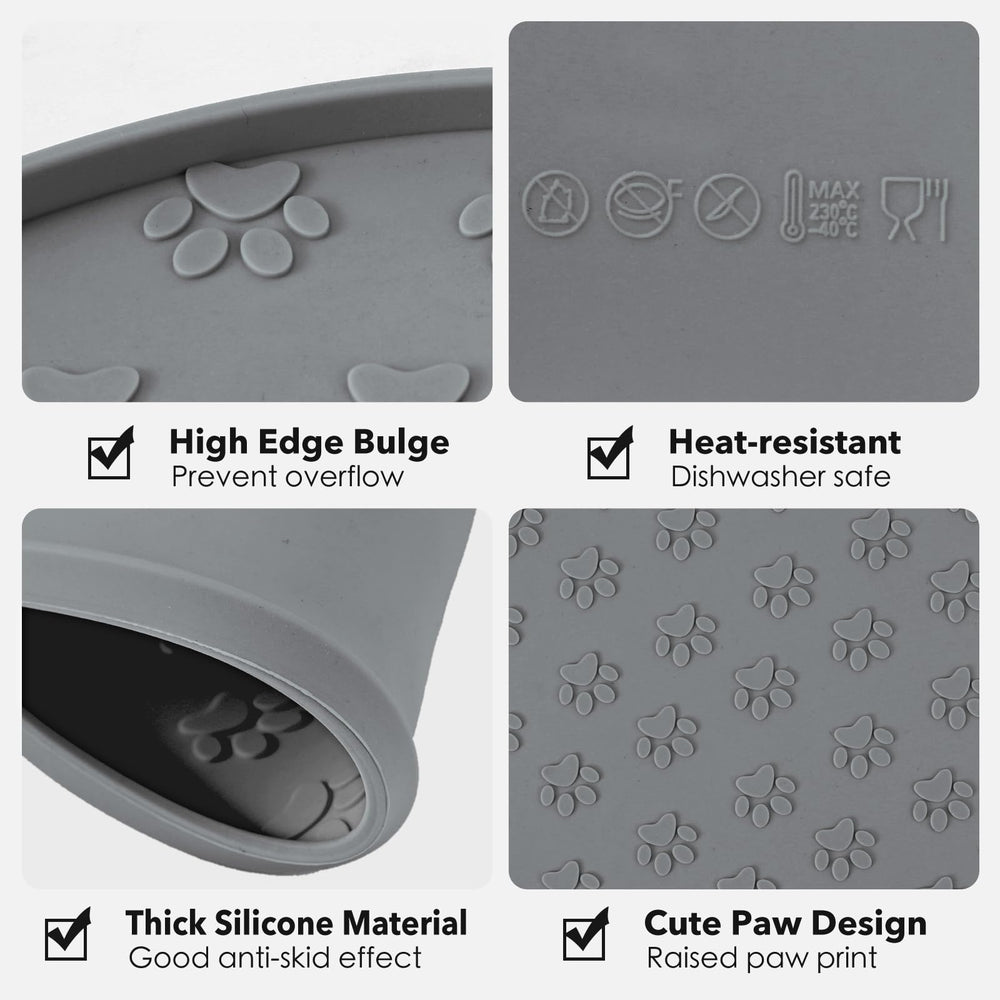 Joyinjojo tapis alimentaire pour chat, silicone gris, anti-glisse et pratique.