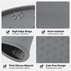 Joyinjojo tapis alimentaire pour chat, silicone gris, anti-glisse et pratique.
