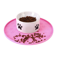 Tapis Joyinjojo en silicone rose, diamètre 28 cm, anti-débordement pour chien et chat.