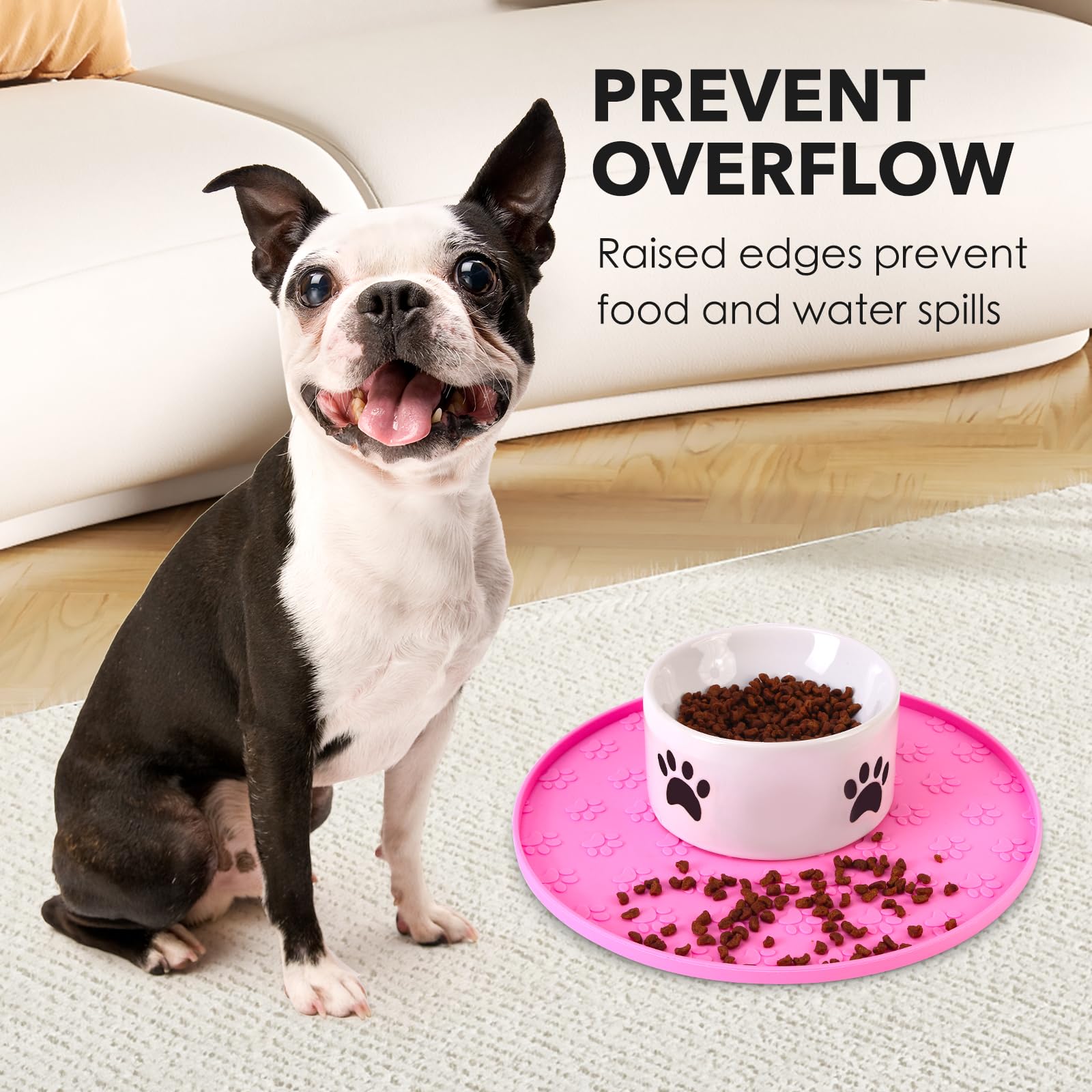 Tapis Joyinjojo motifs pattes relief anti-glisse maintiennent les bols.