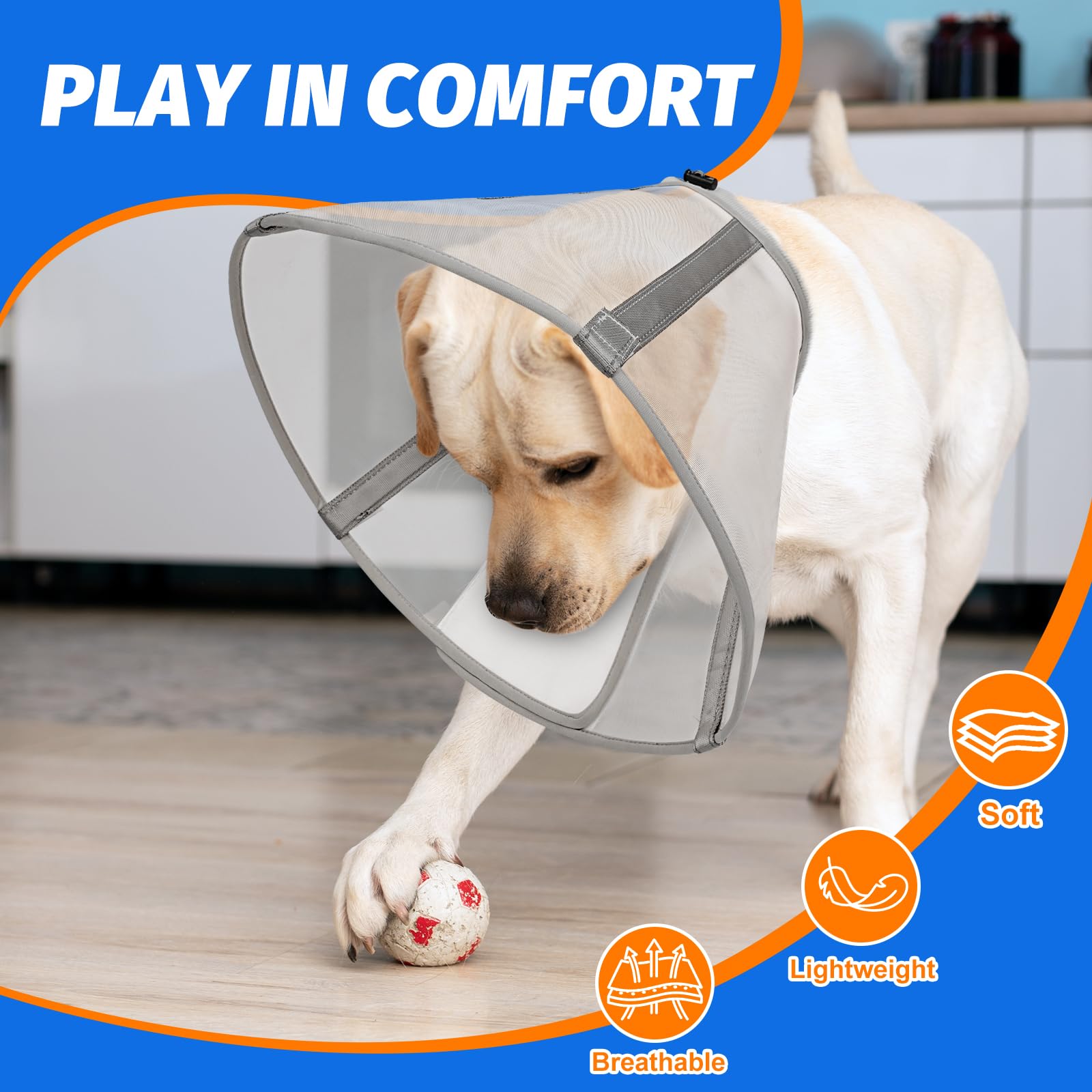 Joypig collier-cone maillage résistant adapté aux chiens actifs et mordeurs