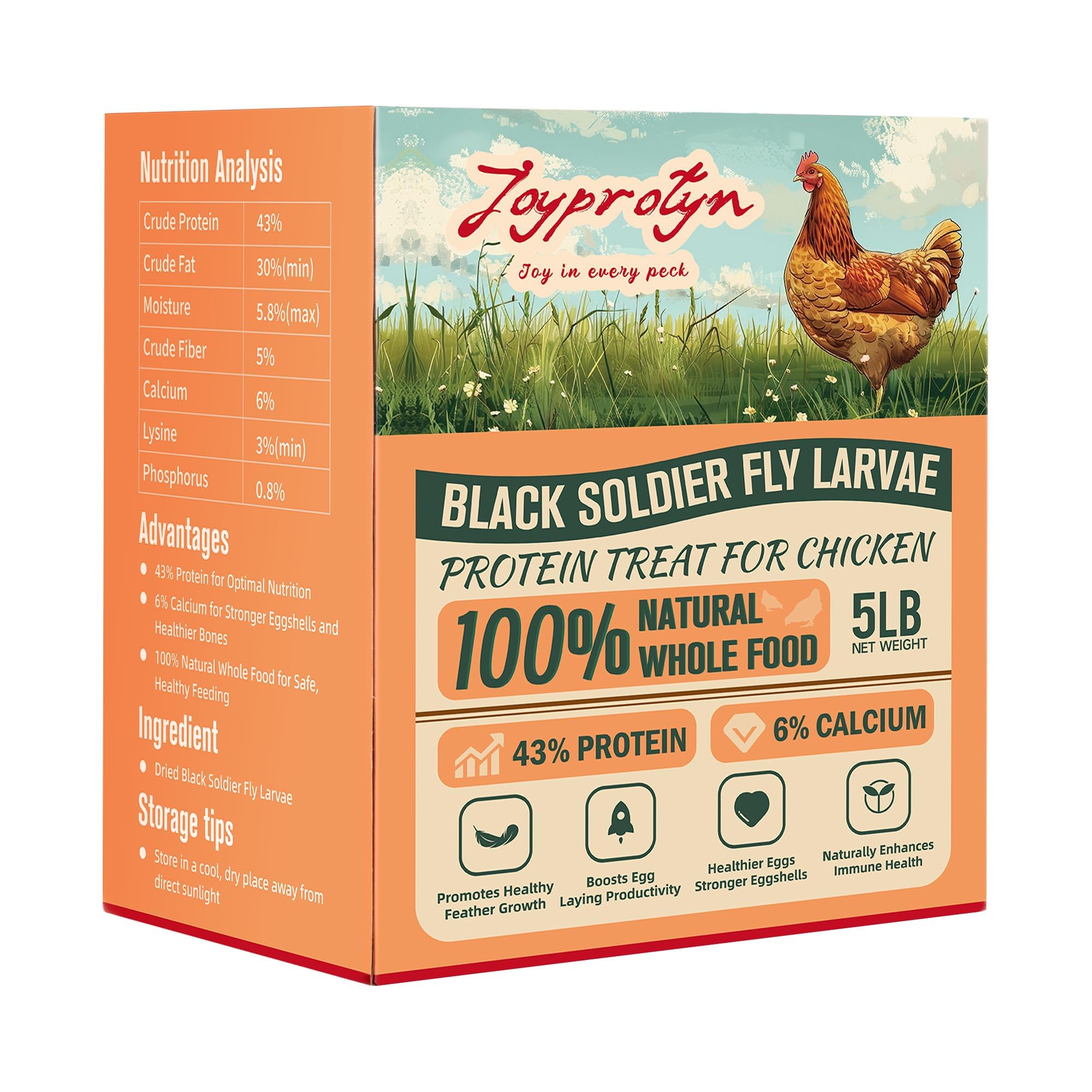 Joyprotyn BSFL: emballage 5lb de larves noires sèches, pratique et durable.