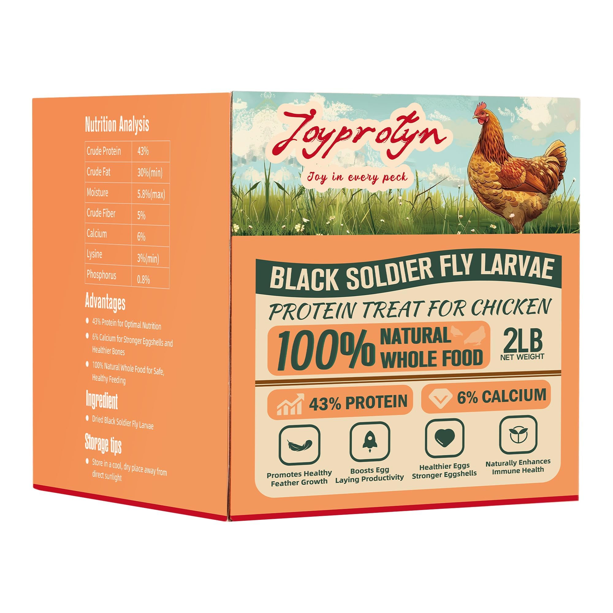 Joyprotyn larves-noires en emballage 2lb, source pratique de calcium eleve pour oeufs solides.
