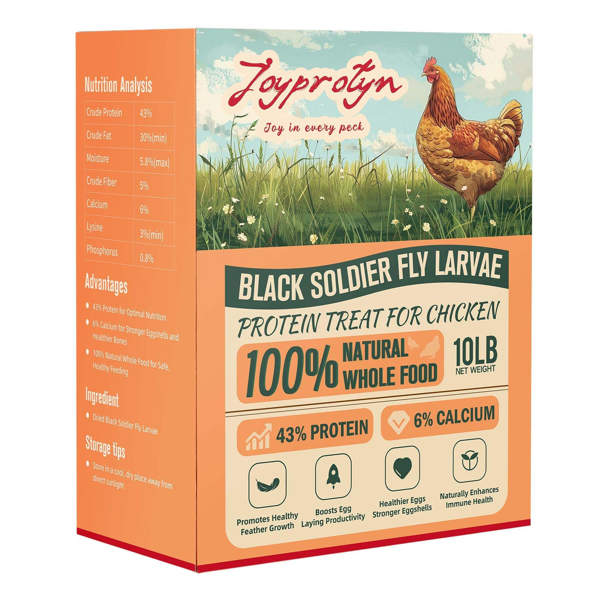 Sac Joyprotyn de larves noires séchées, source nutritive pour volailles.