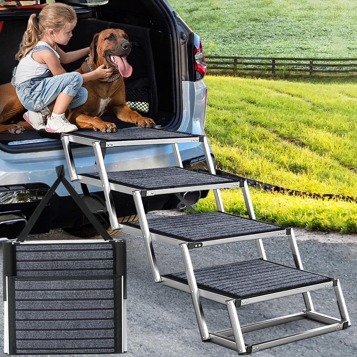 Joyrally escalier-chien extra-large pour voiture avec surface antidérapante sécurisante
