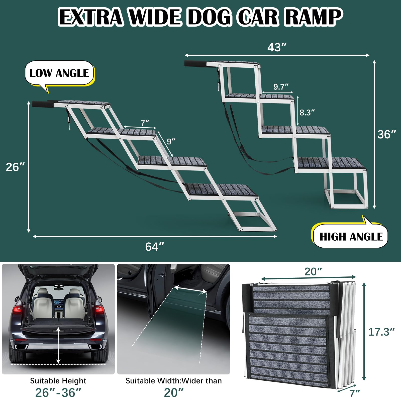 Joyrally rampe-chien pliable légère pour coffre et rangement