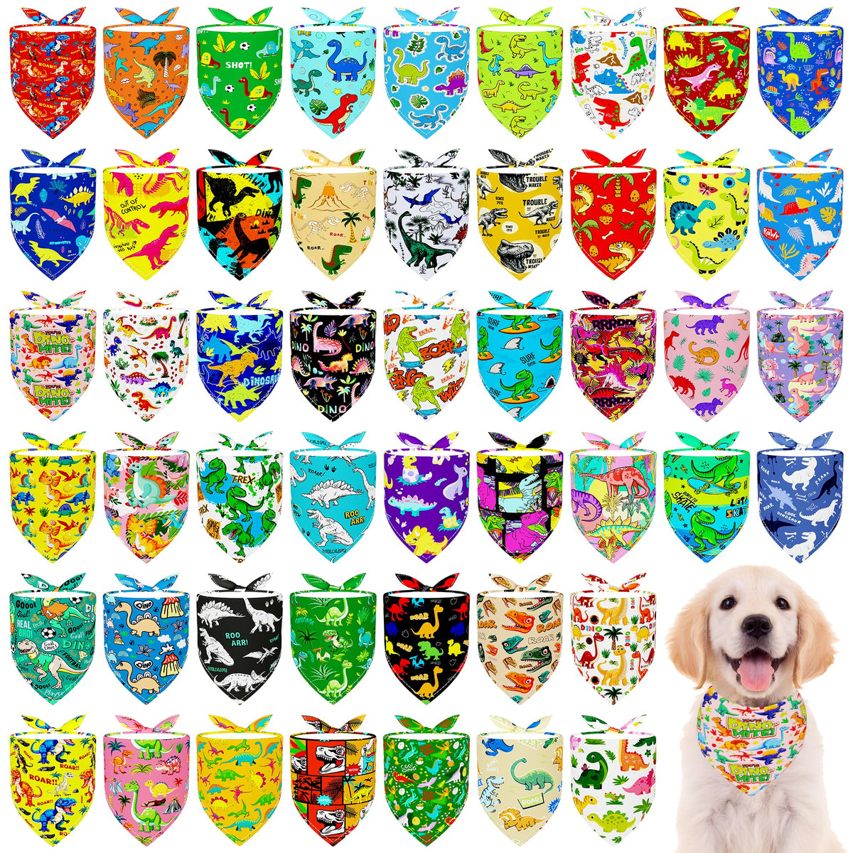JpGdn Bandana dinosaure ensemble 100 pièces, accessoire ludique pour chiens.