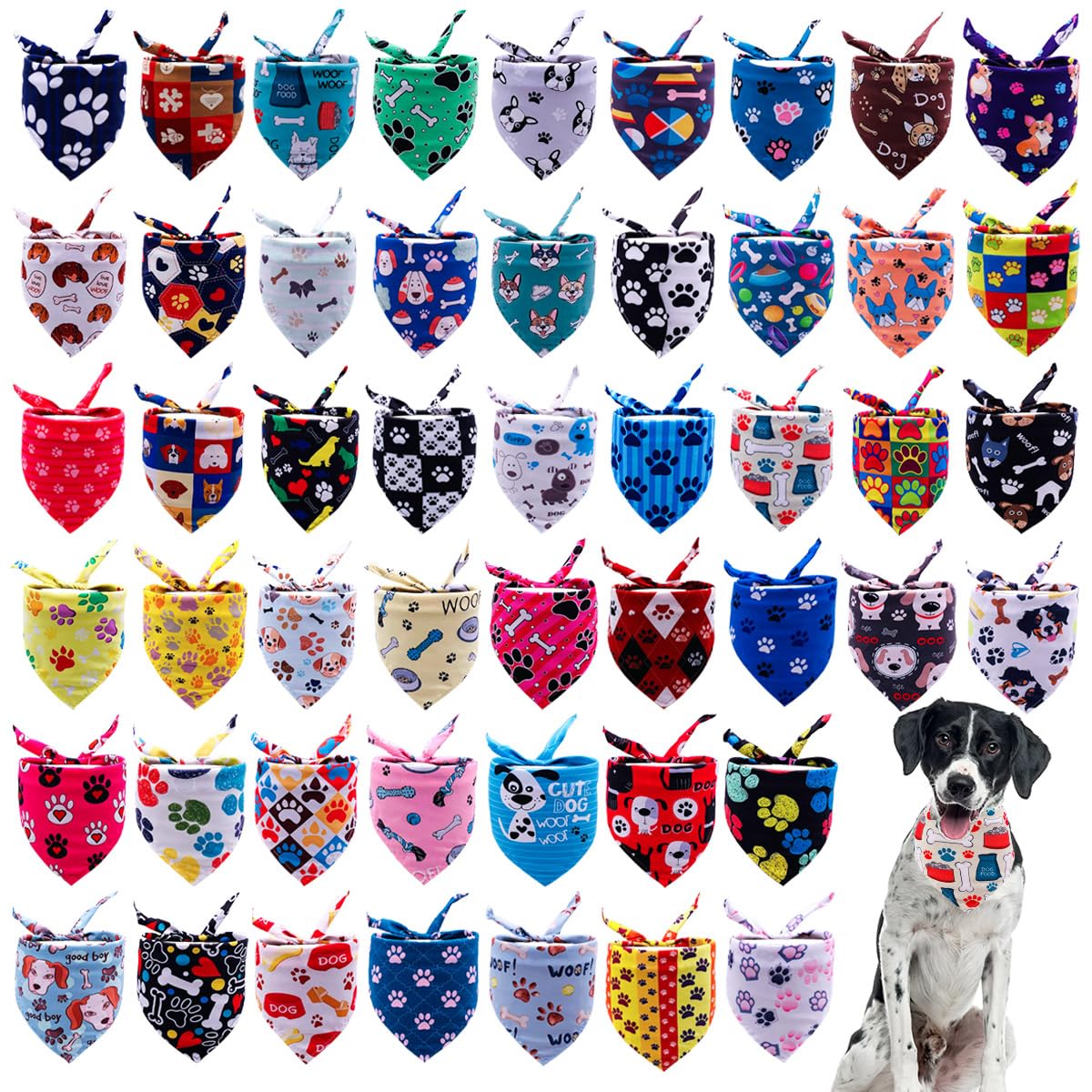 Bandana JpGdn pour gros chien avec imprimé os et patte, lavable.