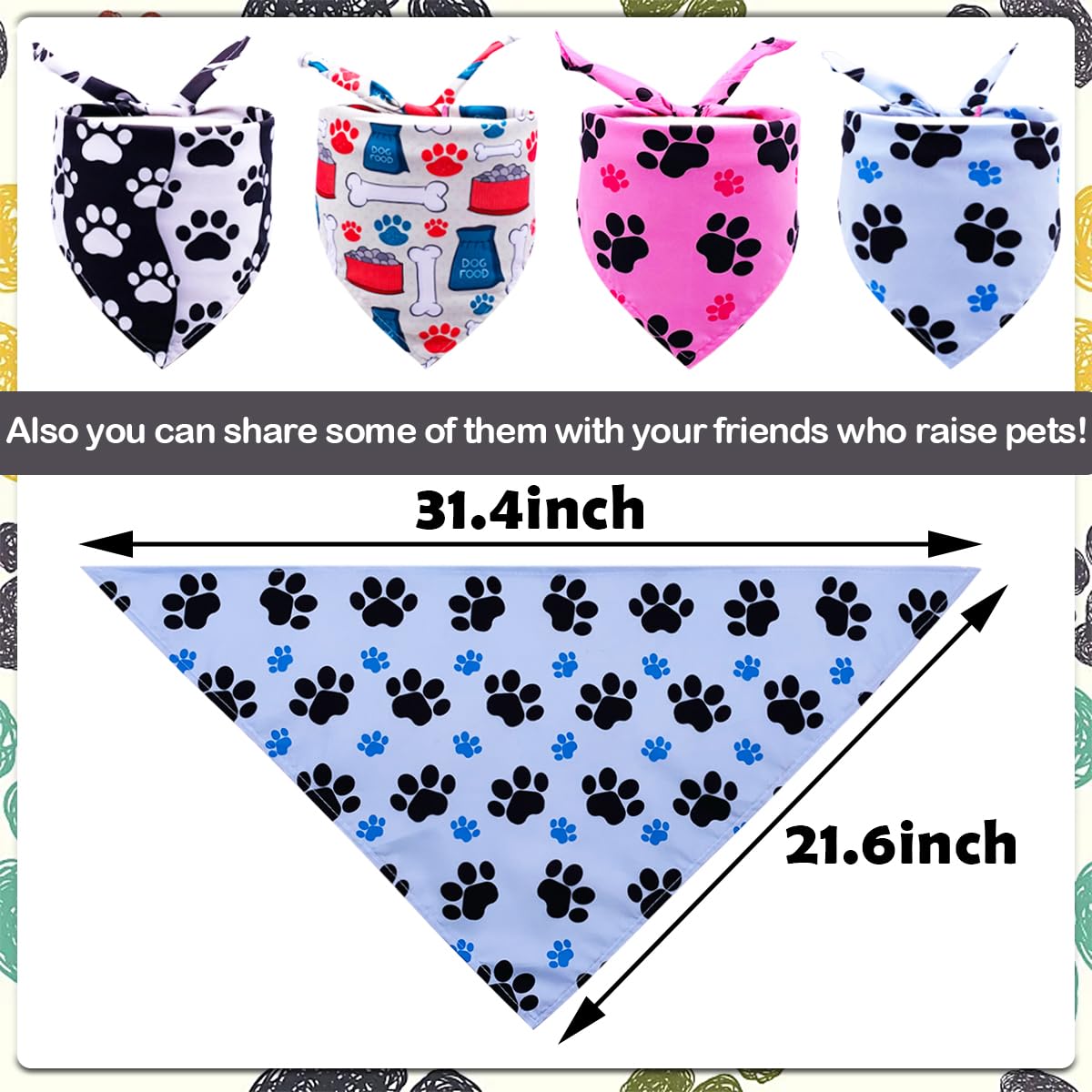 Bandana JpGdn pour gros chien imprimé os et patte, confortable.