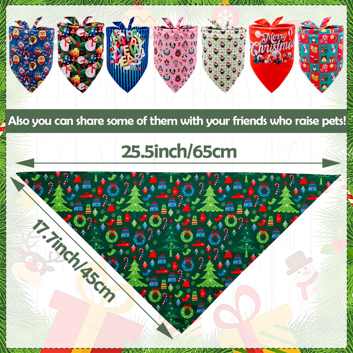 Bandana triangle polyester JpGdn, motif sapin, usage quotidien pour petits et moyens chiens.