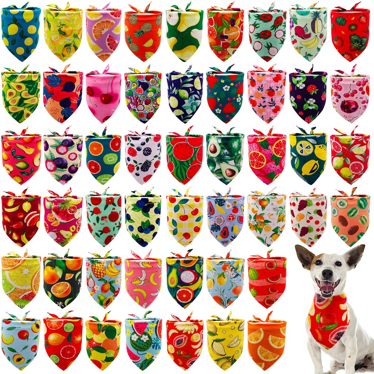 Bandanas JPGDN fruits variés motifs, accessoire tendance pour chien.