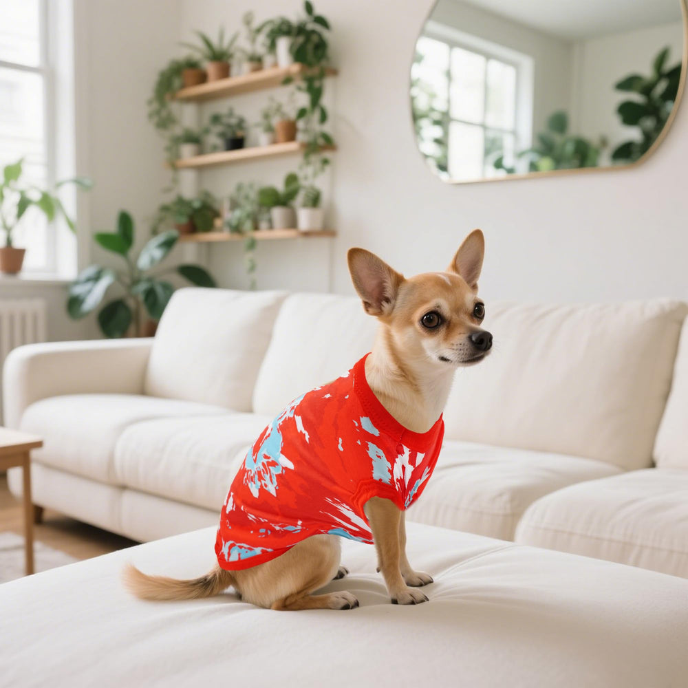 JpGdn tee-shirt chien dégradé rouge petit pour sessions photos.