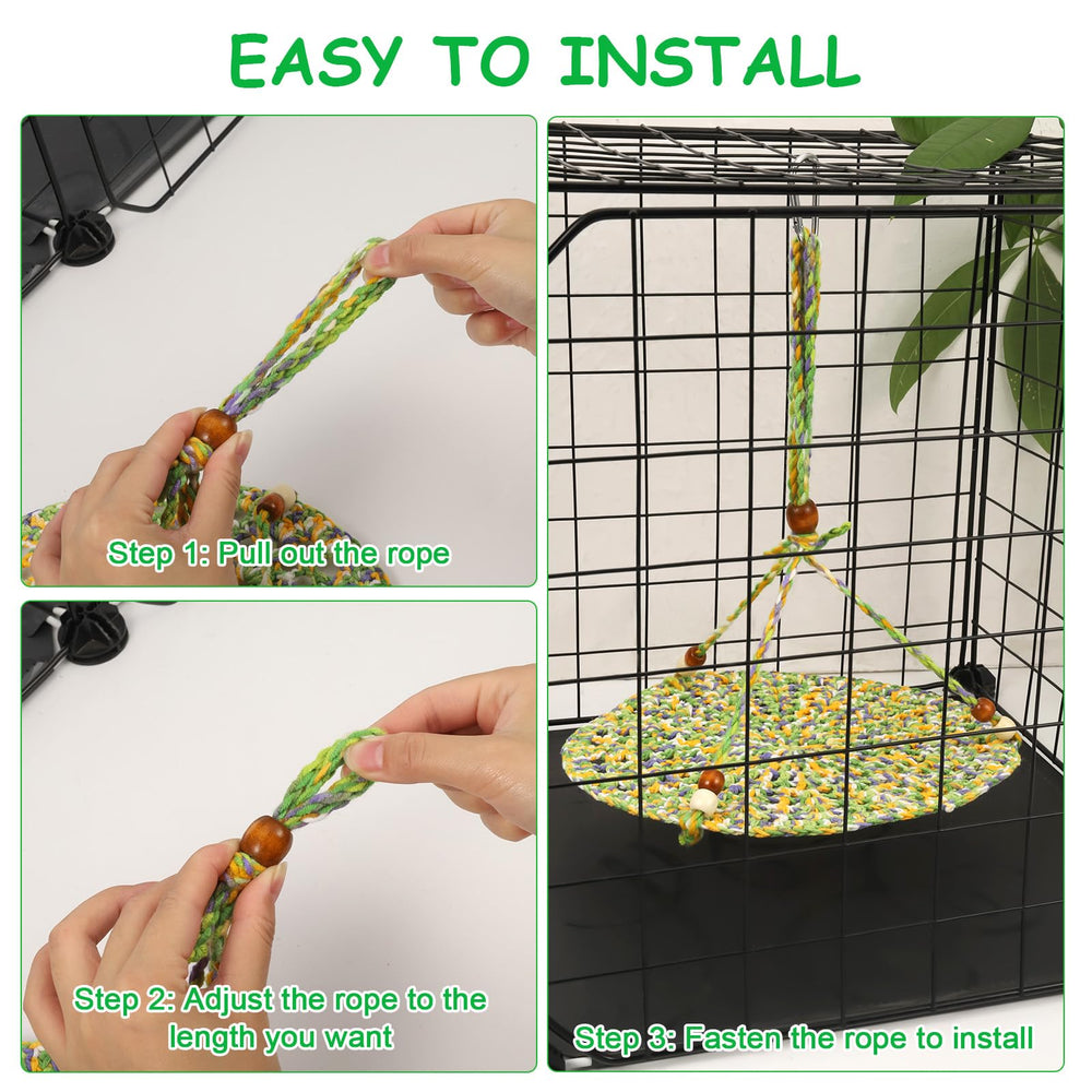 Hamac adapté à la cage avec barre transversale pour stabilité.