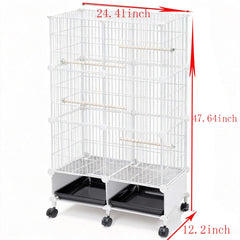 Cage JTACHIONG pour oiseaux à 3 niveaux, design robuste et spacieux.