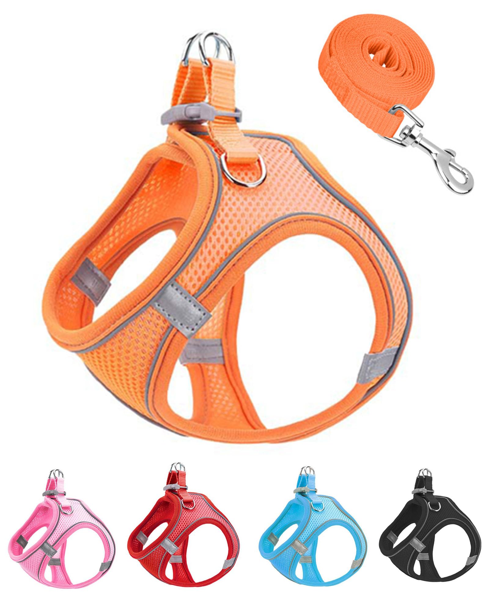 JUFOO harnais chien-chat en mesh doux orange XXXS, confort lors des sorties.