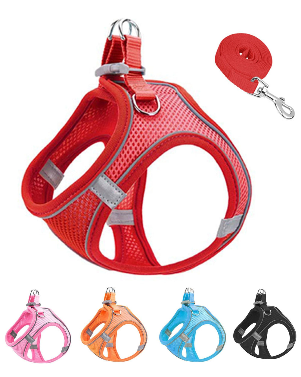 Harnais JUFOO XXXS en maille rouge pour chien-chat, confort et liberté de mouvement.