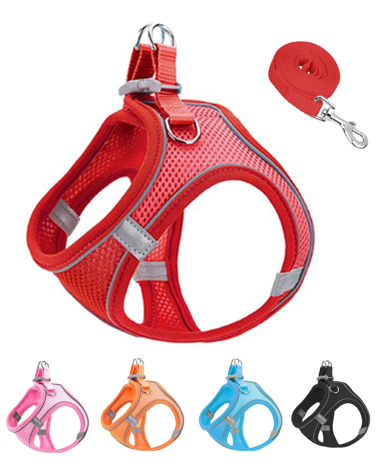 Harnais JUFOO XXXS en maille rouge pour chien-chat, confort et liberté de mouvement.