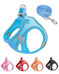 Harnais JUFOO XXXS bleu en mesh doux pour promenades confortables.