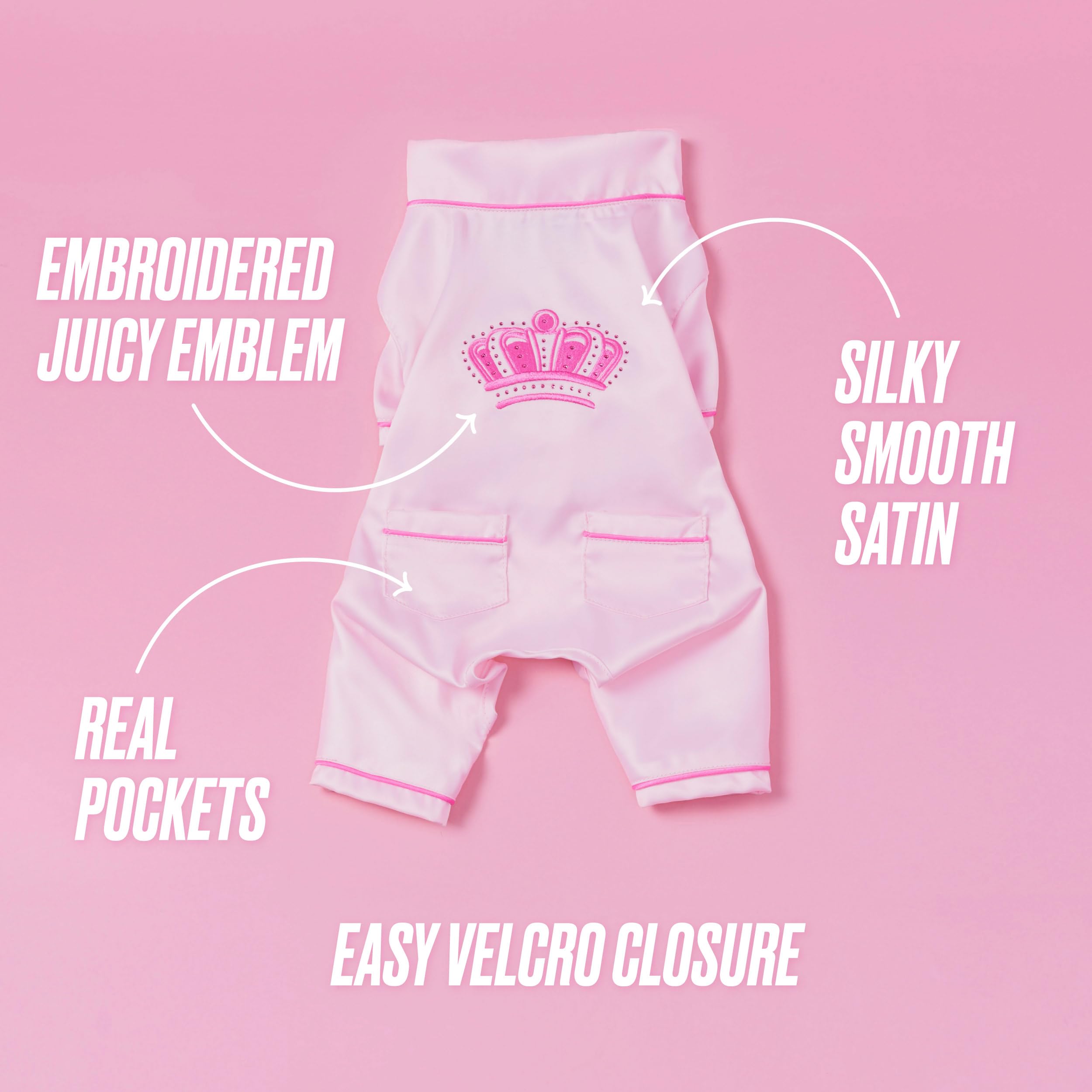 Pyjama satin Juicy Couture pour chat rose — emblème couronne glamour